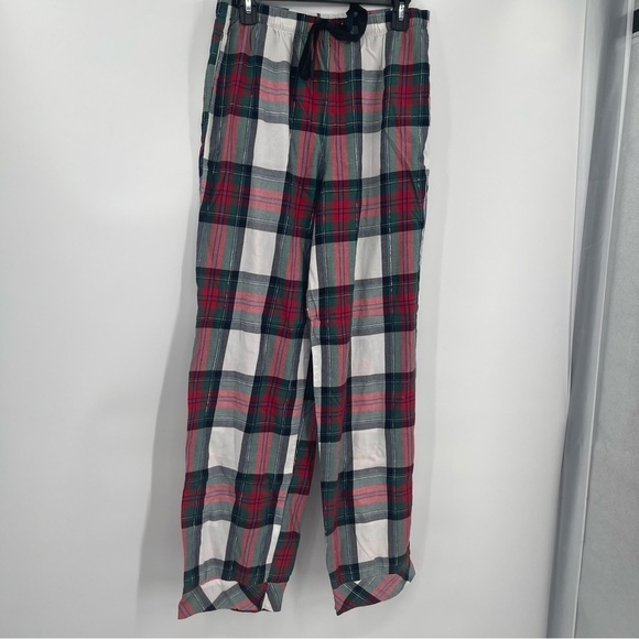 VICTORIA'S SECRET PLAID PAJAMAS Size Medium RED GREEN SPARKLE COTTON flannel - Picture 8 of 9